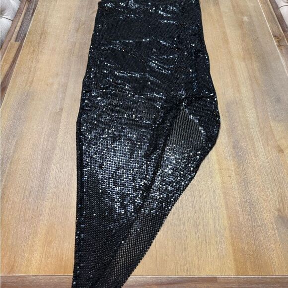 Alice + Olivia Chainmail‎ Midi Slip Dress Size 2  Asymmetric Hem Open Back Black - Picture 4 of 14